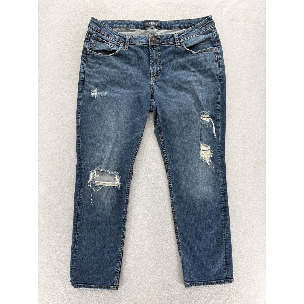 Silver Jeans Sam Boyfriend Jeans Womens 14 Blue Med Wash Distressed Stretch Y2K